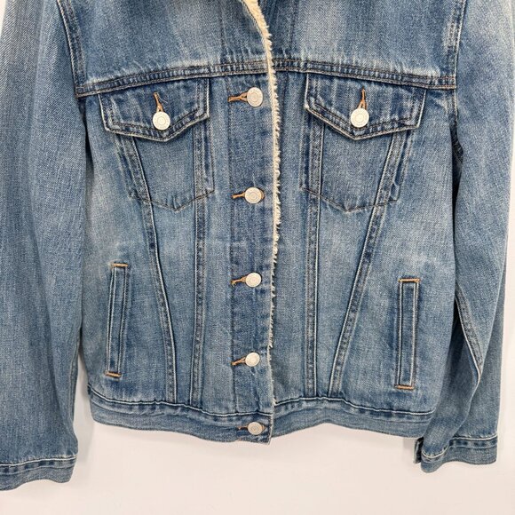 Gap Denim Trucker Jacket Womens Medium Blue Cotton Sherpa Trim Vintage - Picture 3 of 7